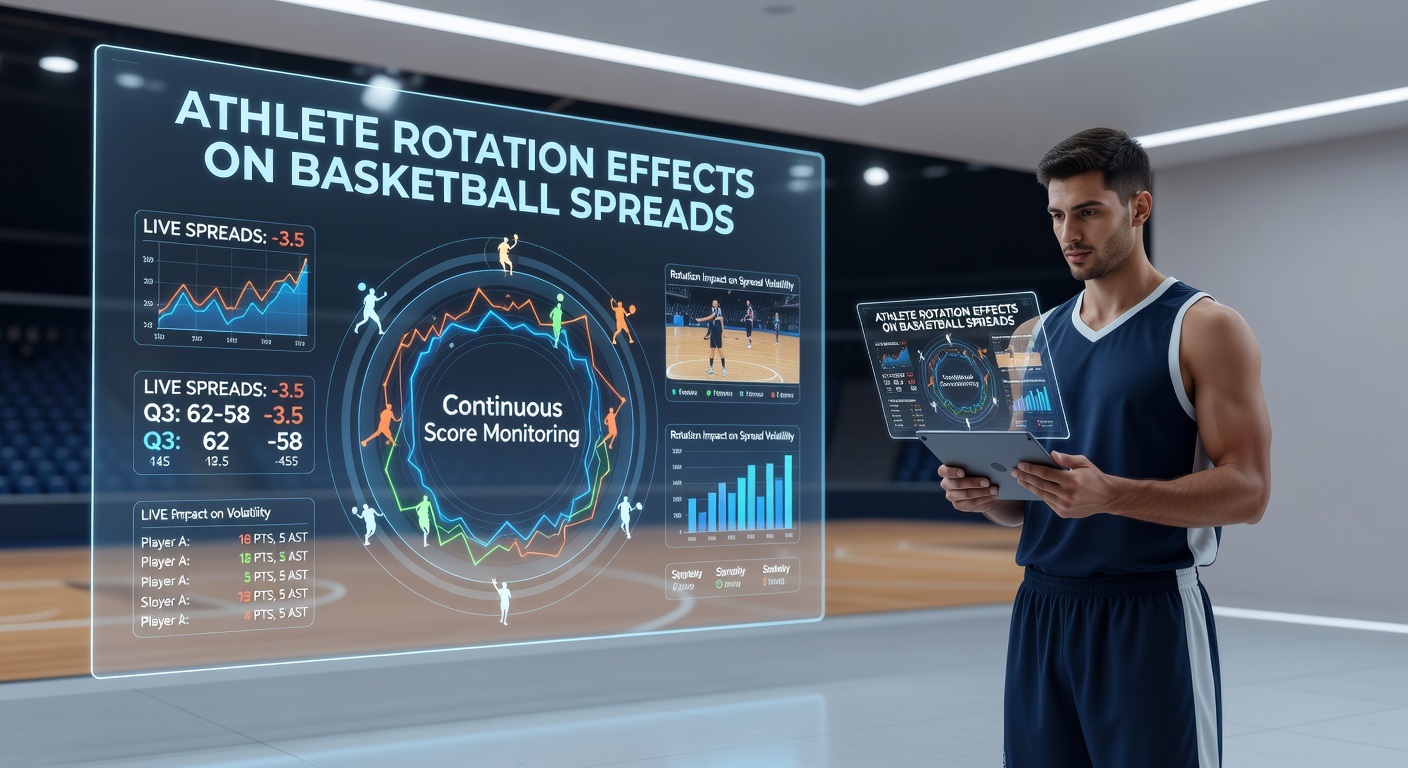Basketballspieler bei Rotation während eines Spiels mit Live-Score-App auf dem Smartphone