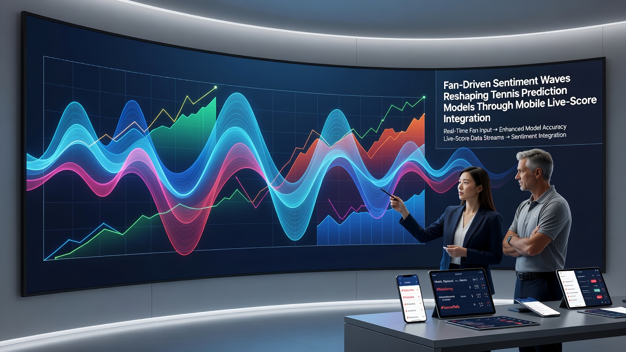 Analyse-Dashboard mit Fan-Sentiment-Grafiken und Tennis-Live-Scores auf einem mobilen Gerät