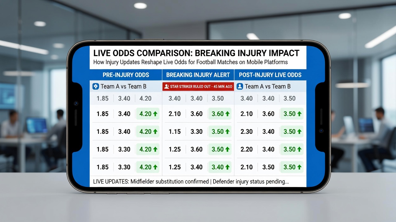 Vergleich von Live-Quoten auf einem Smartphone-Display mit Verletzungsindikatoren