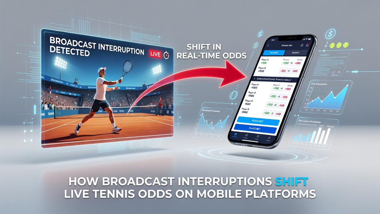 Tennis-Übertragung mit Unterbrechung und mobile Wett-App auf Smartphone