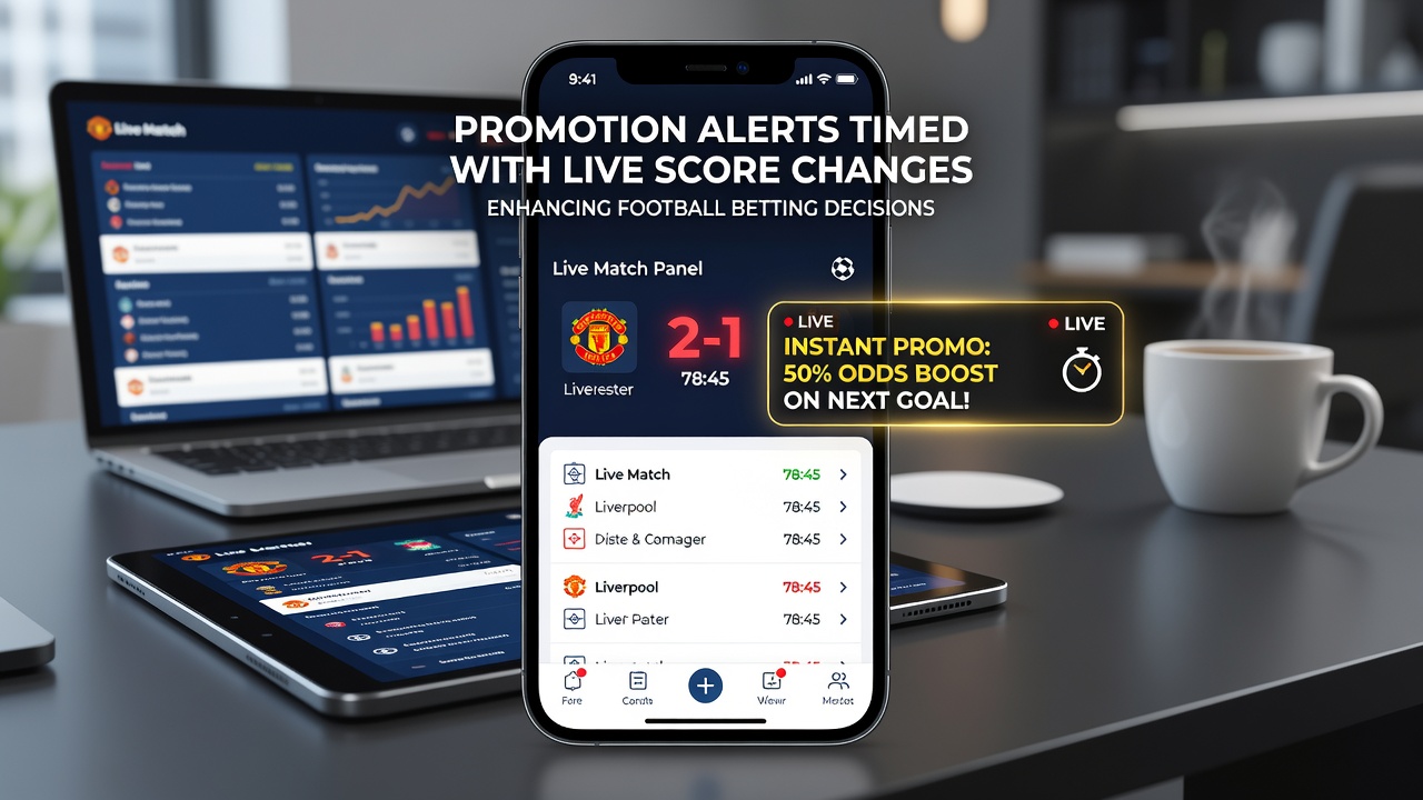 Smartphone-Display mit synchronisierten Fußball-Live-Scores und Werbeaktionen