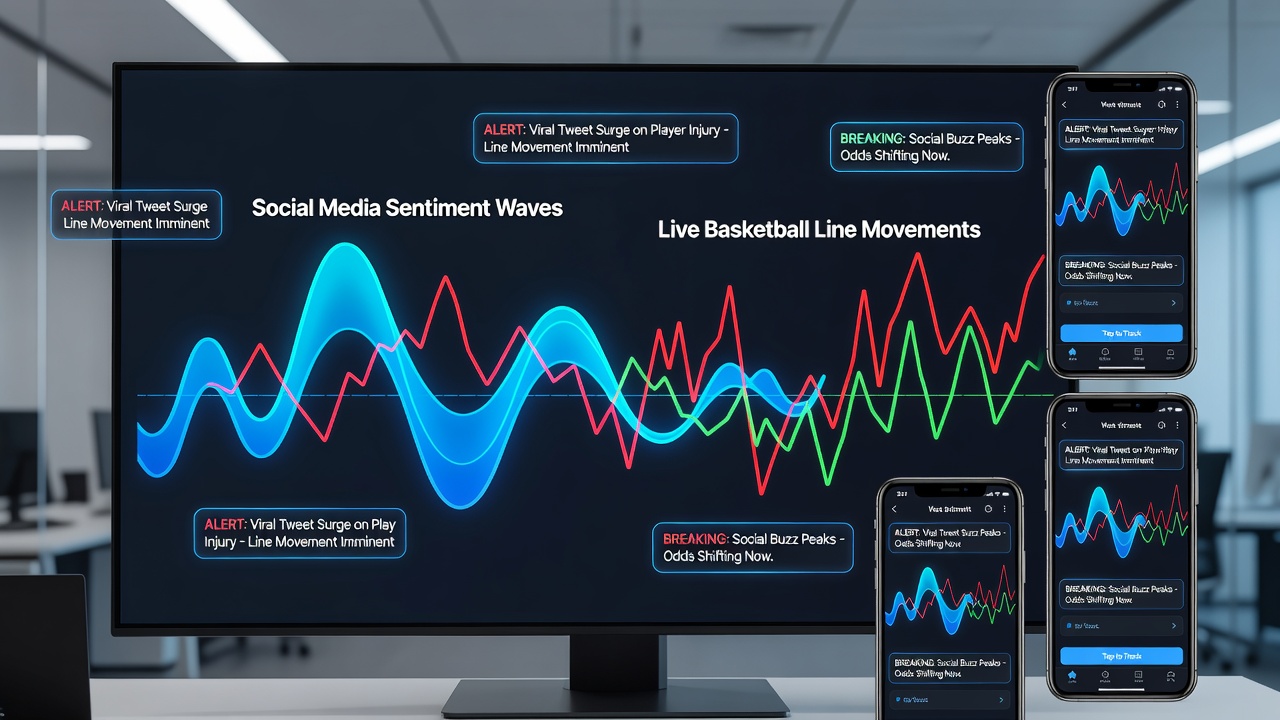 Visualisierung mobiler App-Alerts und Echtzeit-Anpassungen von Basketball-Linien basierend auf Social-Media-Daten