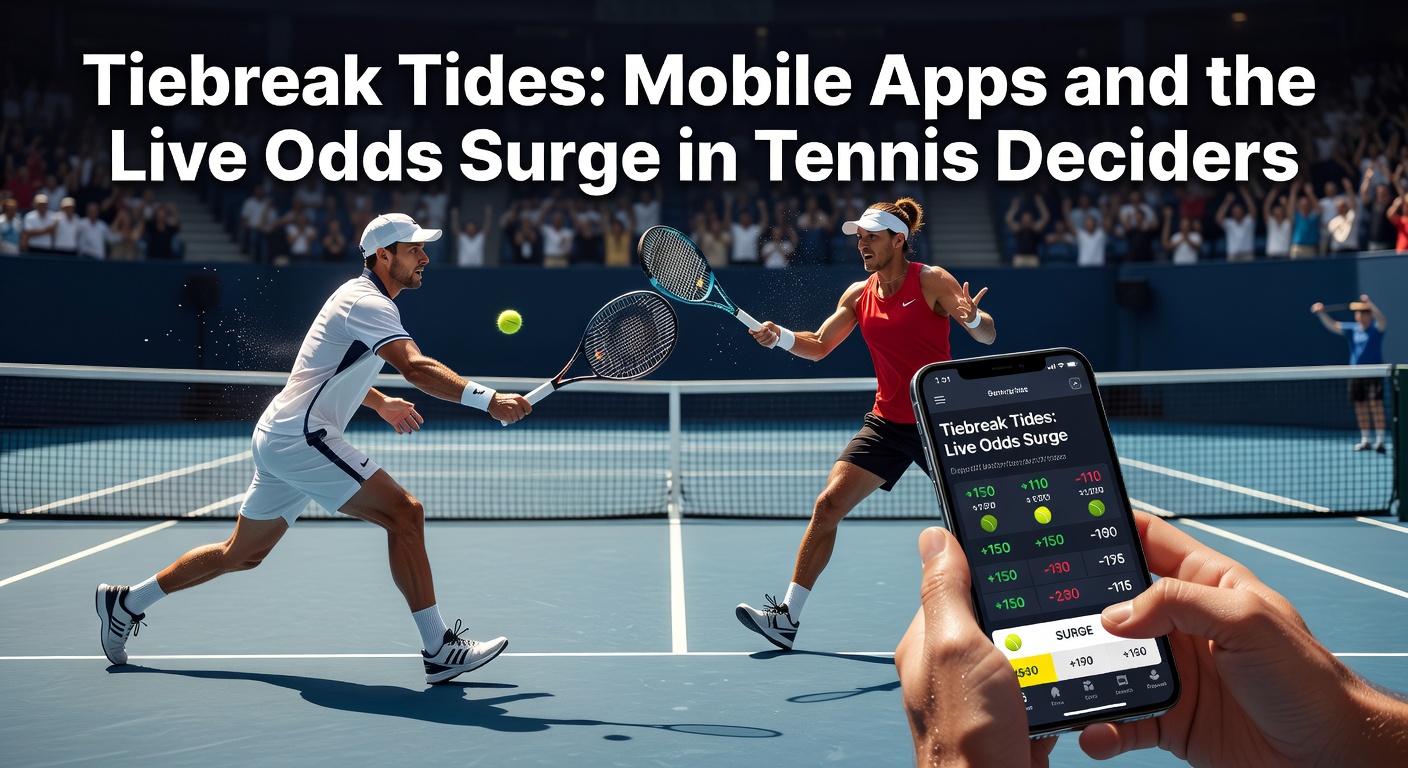 Smartphone mit Tennis-Live-Wetten-App während eines dramatischen Tiebreaks auf dem Court
